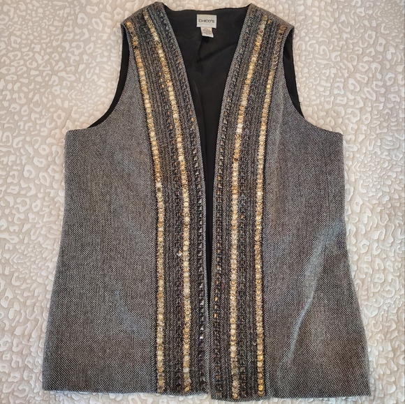 Chico's Jackets & Blazers - Chico's Grey Beaded Embellished Lined Wool Blend Vest Size 2 Large